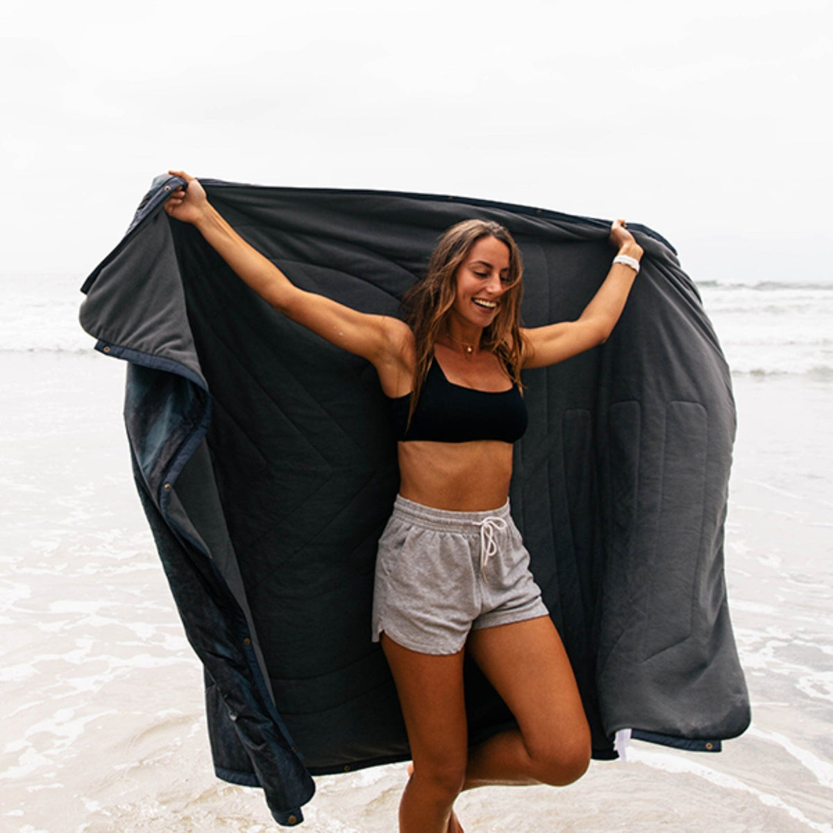 Voited Fleece Outdoor Camping Blanket - Sunset Stripes