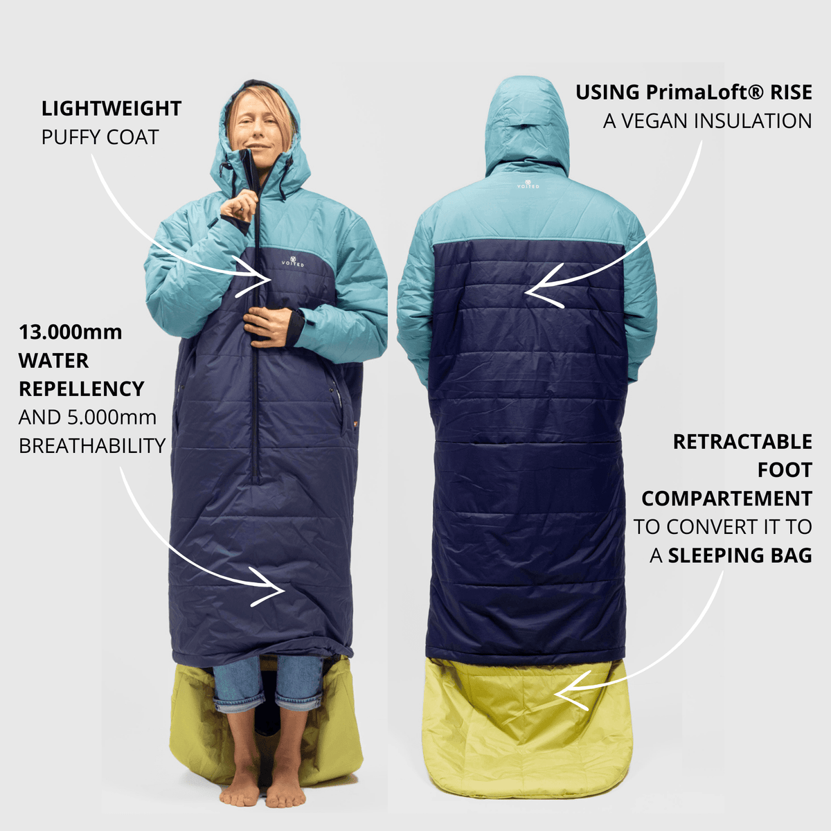 Voited Premium Wearable Sleeping Bag For Camping, Vanlife & Indoor - Desert / Black / Navy