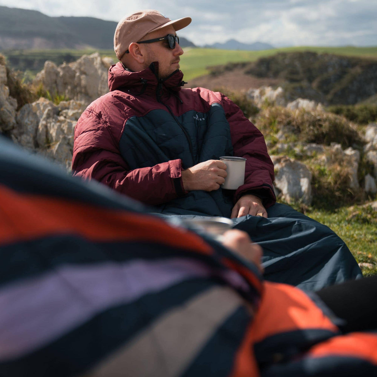 Voited Premium Wearable Sleeping Bag For Camping, Vanlife & Indoor - Cardinal / Navy / Black