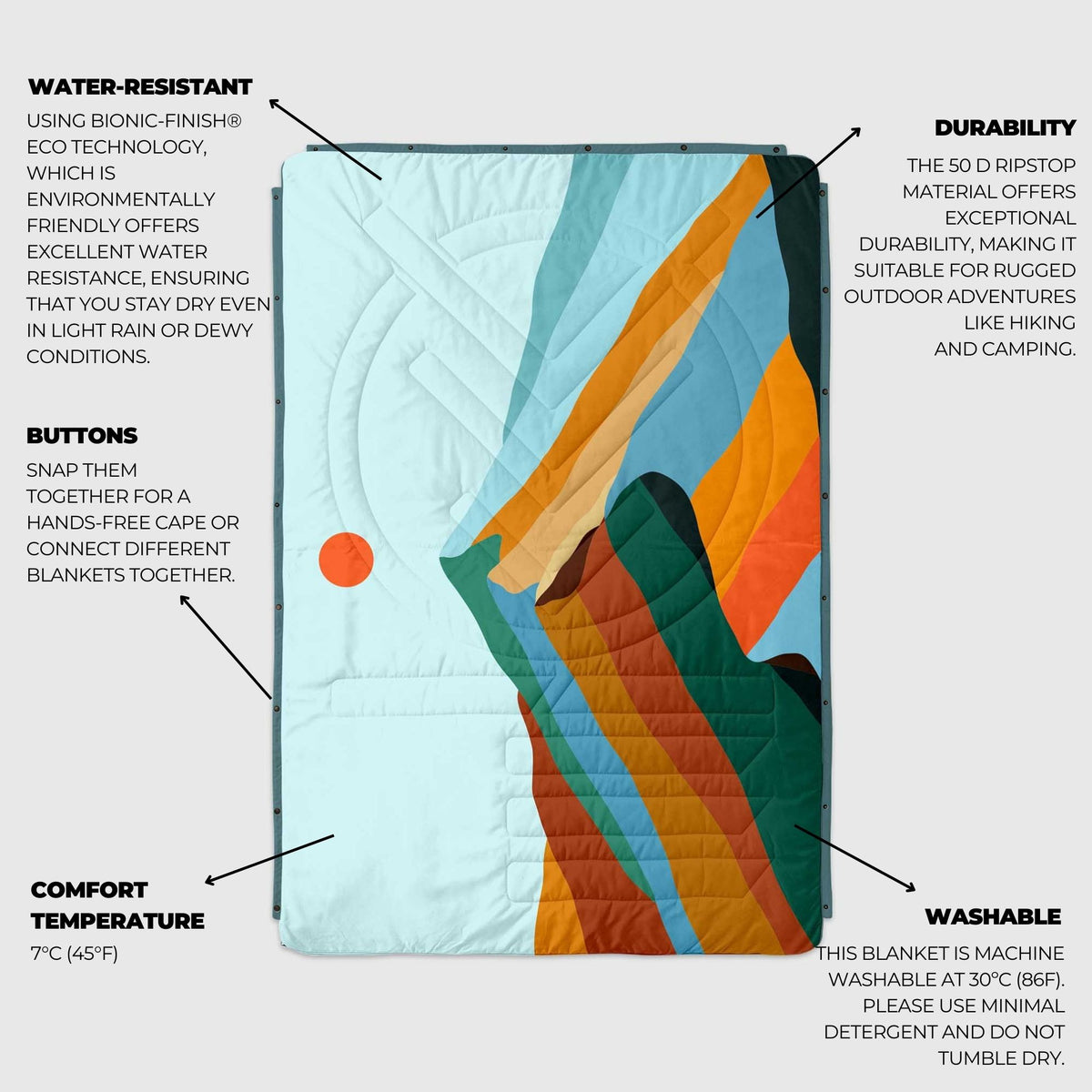 Voited Cloudtouch™ Indoor/Outdoor Camping Blanket - Blue Mountain