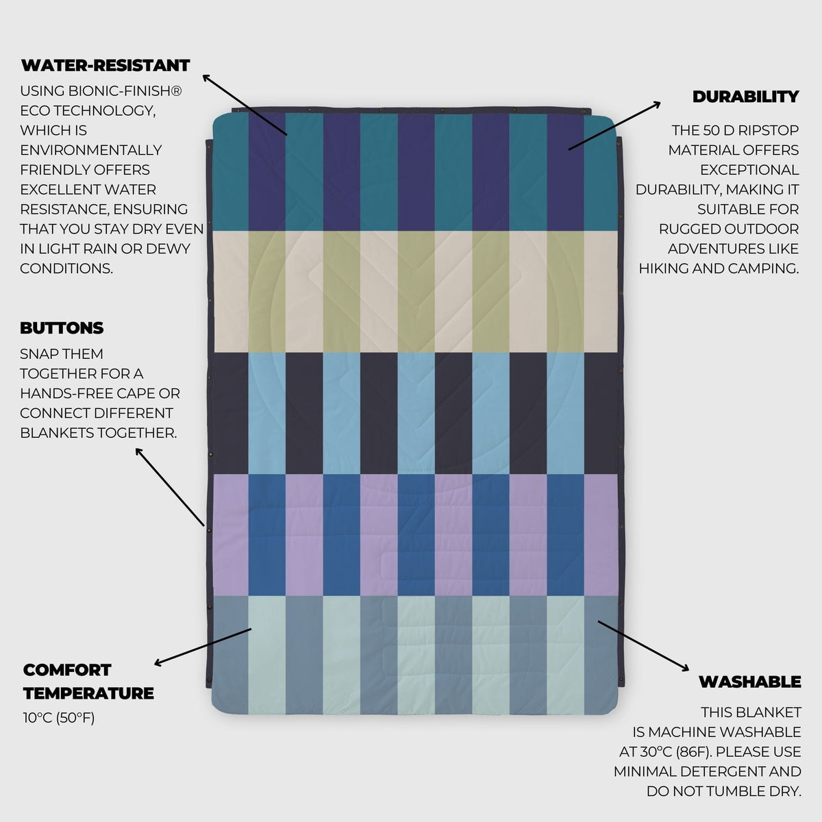 Voited Fleece Outdoor Camping Blanket - Azure