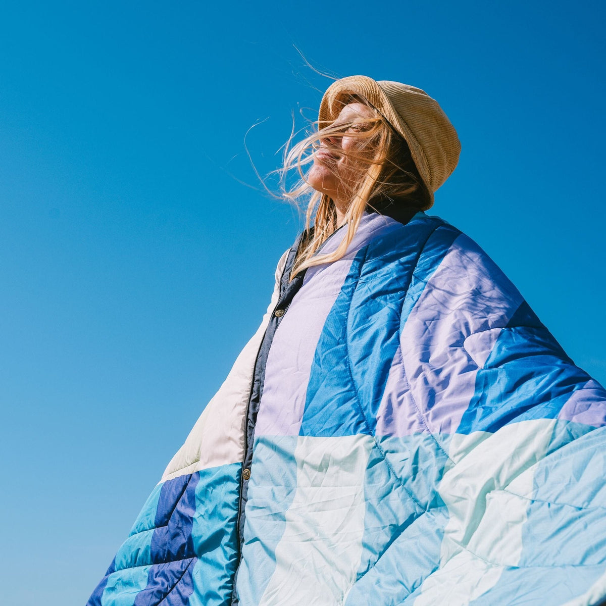 Voited Fleece Outdoor Camping Blanket - Azure