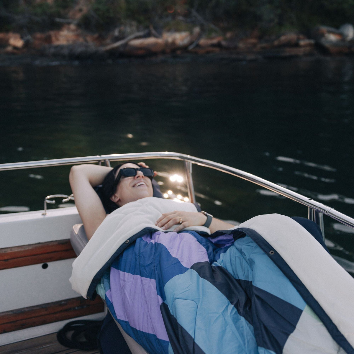 Voited Fleece Outdoor Camping Blanket - Azure