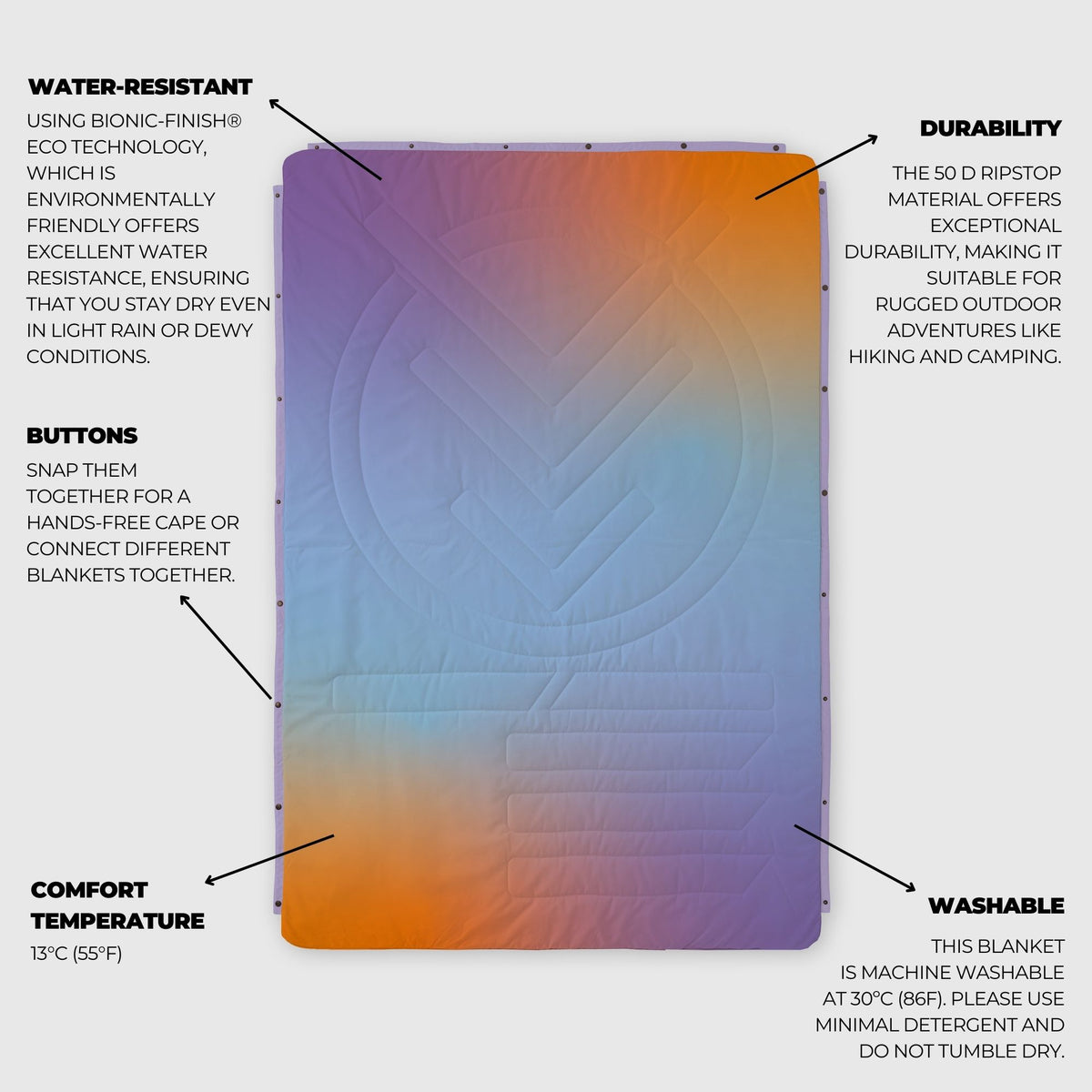 Voited Recycled Ripstop Outdoor Camping Blanket - Fuzzy Sunset