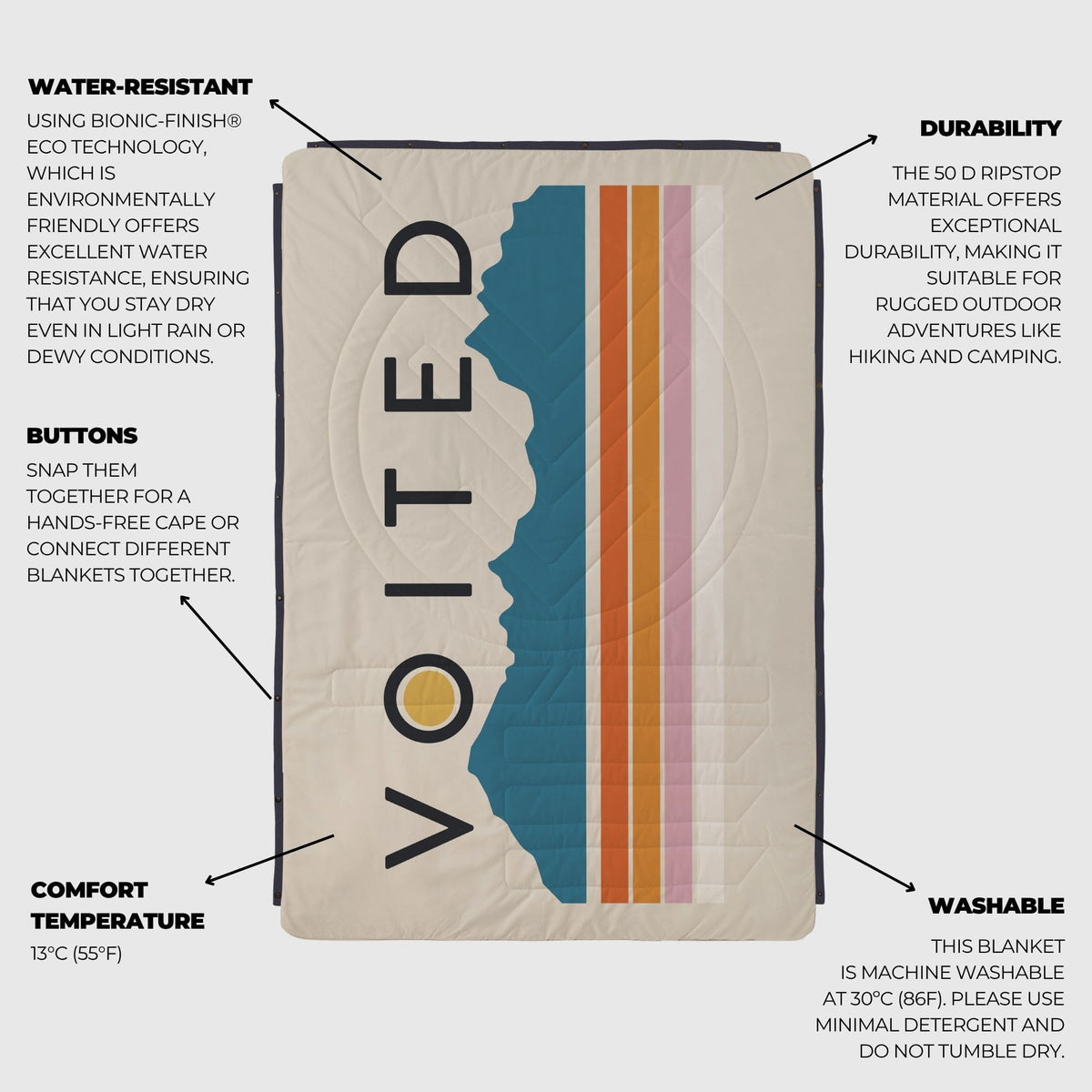 Voited Recycled Ripstop Outdoor Camping Blanket - Snowy Peak