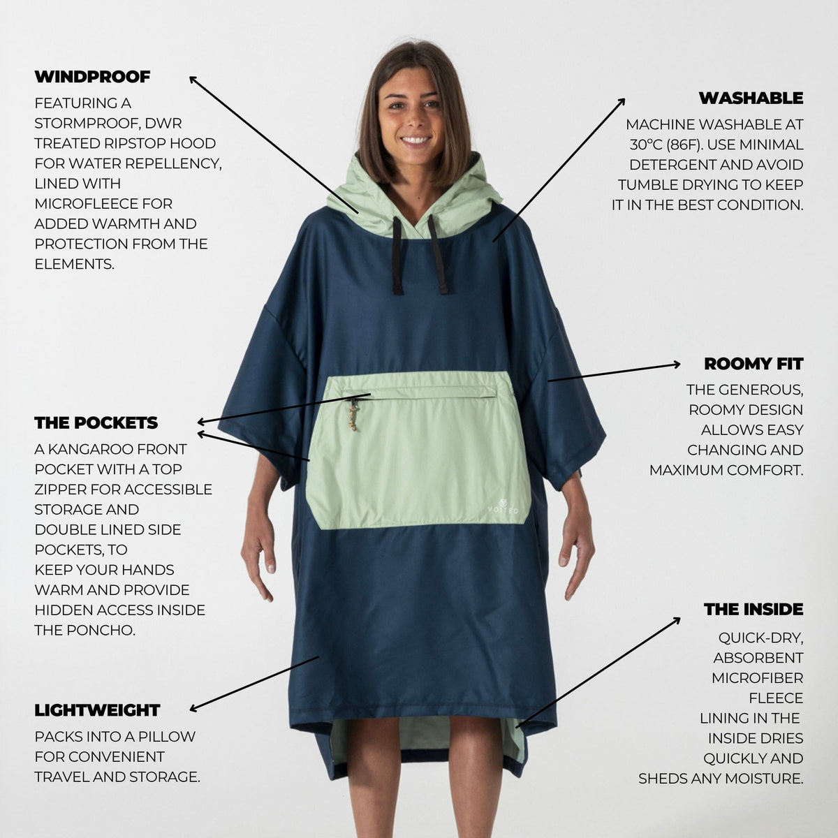 Voited Micro Fleece Poncho - Ocean Navy/Cameo Green
