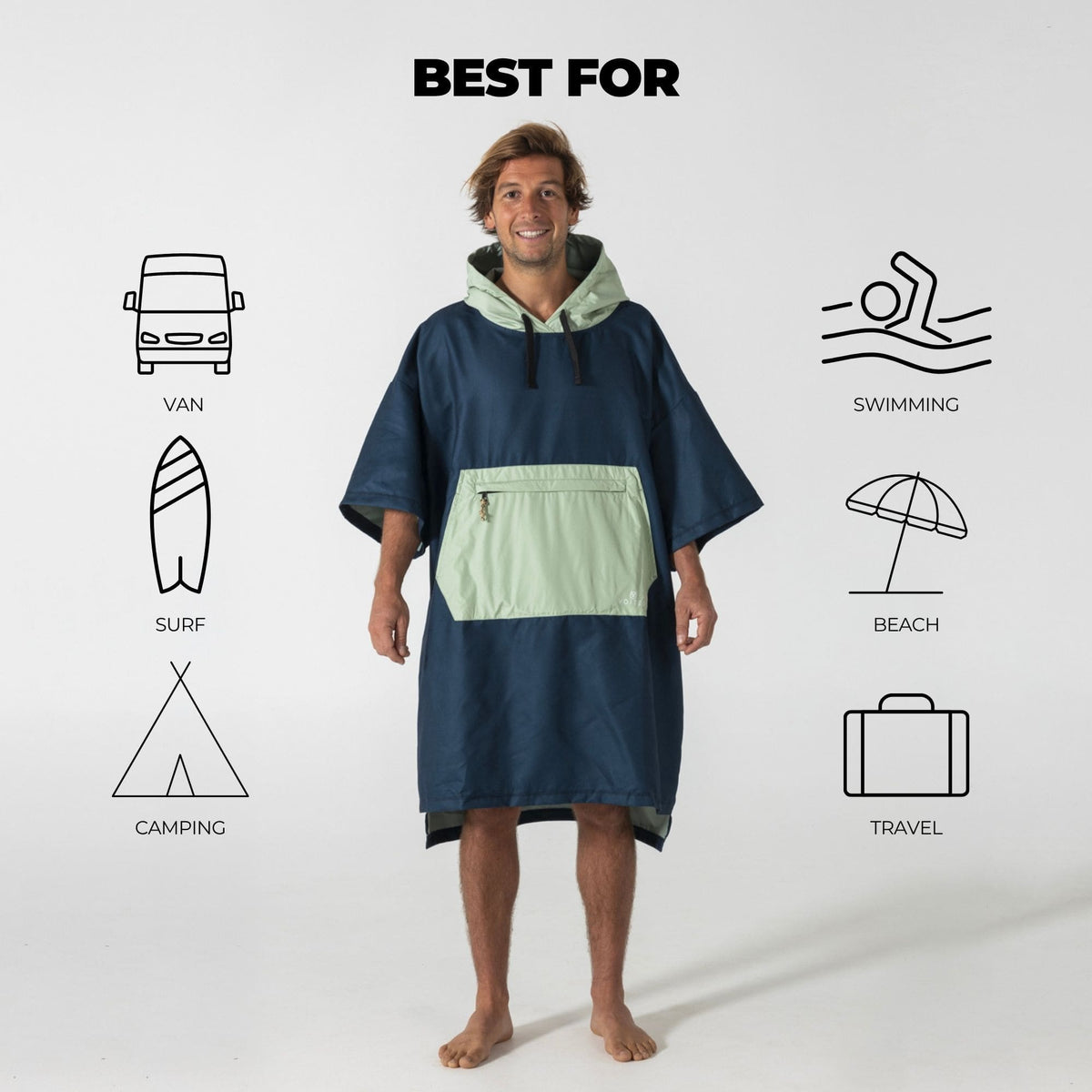 Voited Micro Fleece Poncho - Ocean Navy/Cameo Green