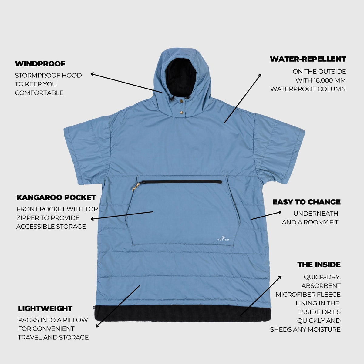 VOITED 3rd Edition Outdoor Poncho for Surfing, Camping, Vanlife & Wild Swimming - Mountain Spring
