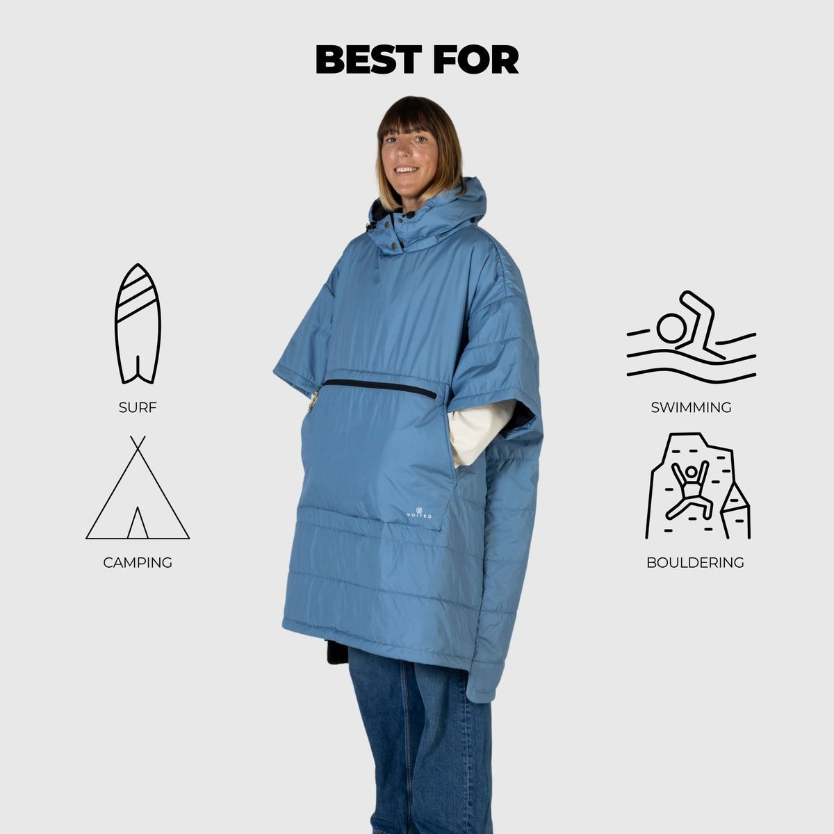 VOITED 3rd Edition Outdoor Poncho for Surfing, Camping, Vanlife & Wild Swimming - Mountain Spring