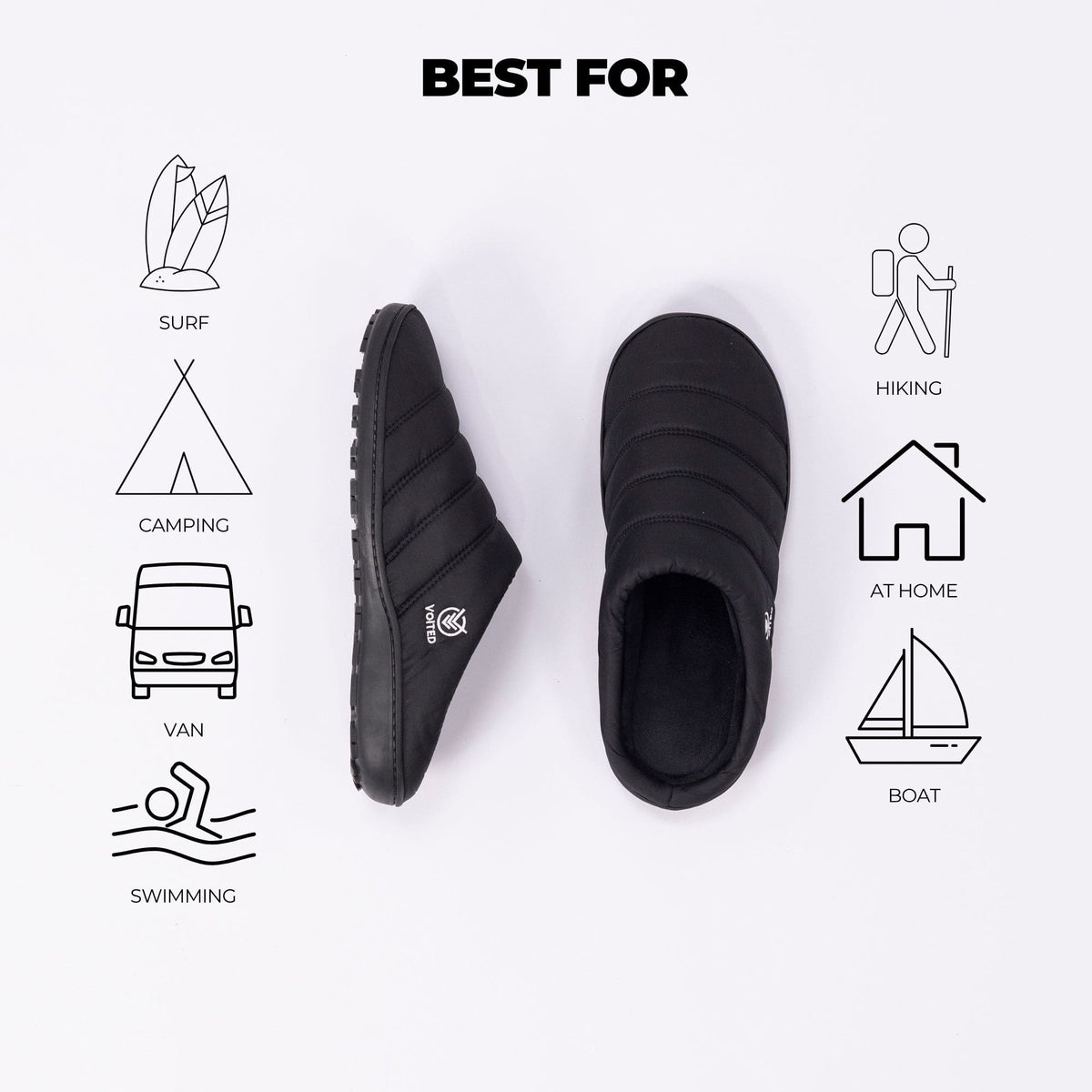 Voited Soul Slipper - Lightweight, Indoor/Outdoor Camping Slippers - Black