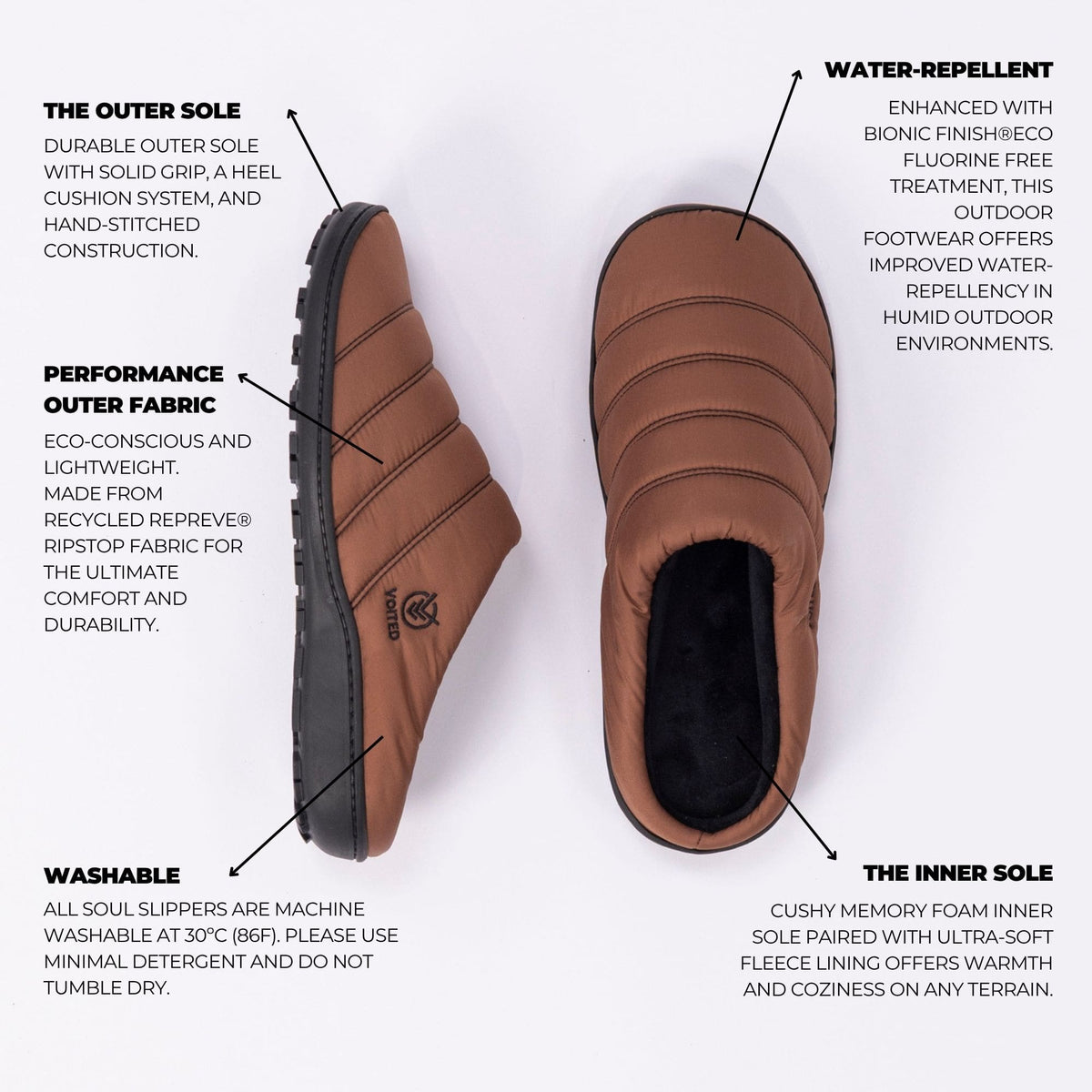 Voited Soul Slipper - Lightweight, Indoor/Outdoor Camping Slippers - Chocolate