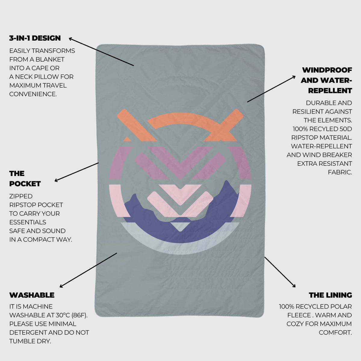 VOITED NeckPack Travel PillowBlanket - Echo Bloom