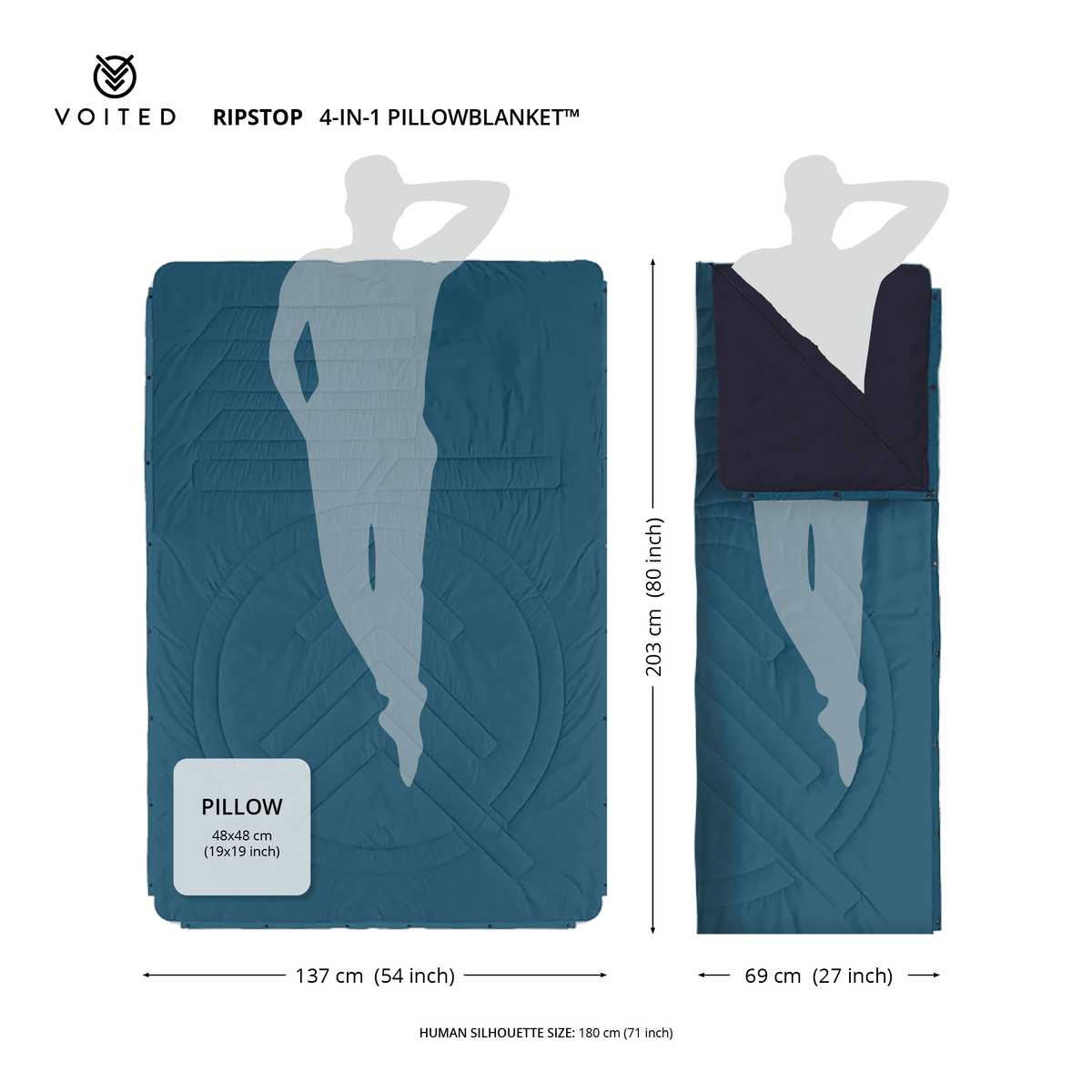 Voited Recycled Ripstop Outdoor Camping Blanket - Rainbow