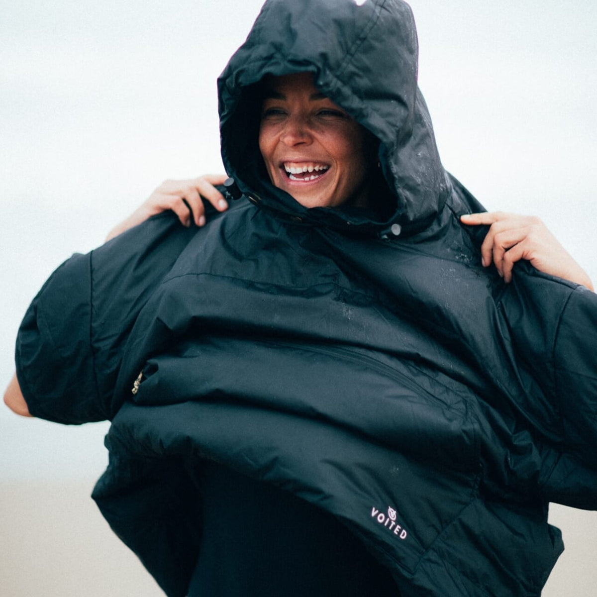 Voited Outdoor Poncho For Surfing, Camping, Vanlife & Wild Swimming - Black