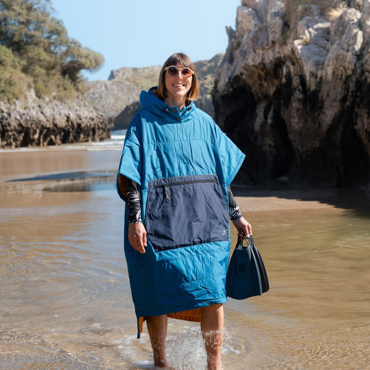 Voited Outdoor Poncho For Surfing, Camping, Vanlife & Wild Swimming - Blue Steel
